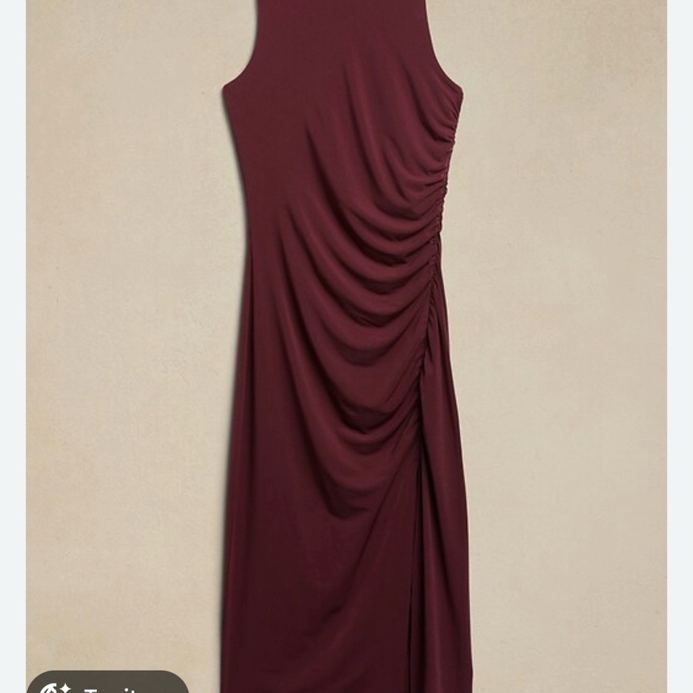 Banana Republic Rouched Midi Maroon Red Elegant Effortless Scoop Back Dress